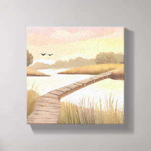 Toile Promenade de la baie Peinture aquarelle côtière