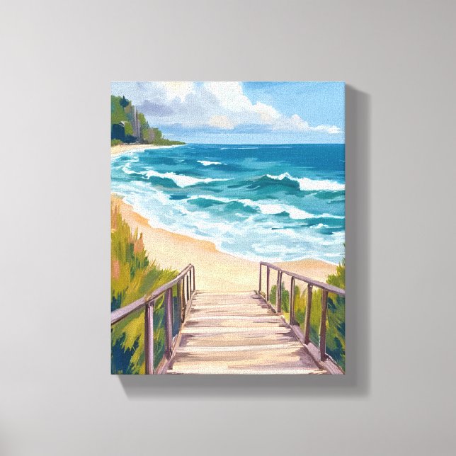 Toile Promenade de l'Océan | Vagues de Plage Côtière (Recto)