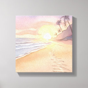 Toile Promenade sur la Plage Aquarelle Océan