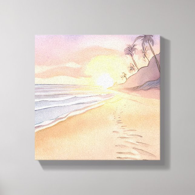 Toile Promenade sur la Plage | Aquarelle Océan (Recto)