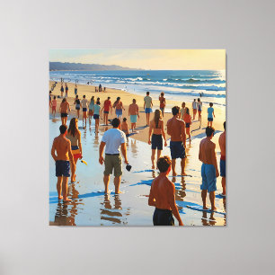 Toile Promenade sur la plage bondée