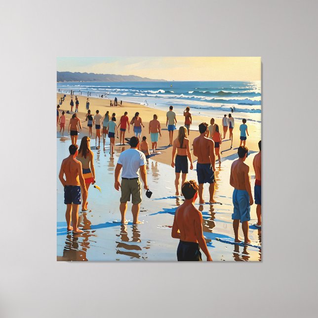 Toile Promenade sur la plage bondée (Recto)