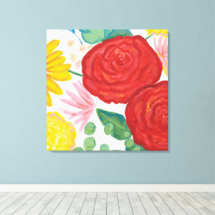 Toile Promesse Rose Aquarelle Nature Rouge Jaune Floral