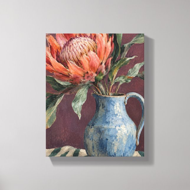 Toile Protea de Kaki dans un pichet bleu frais (Recto)