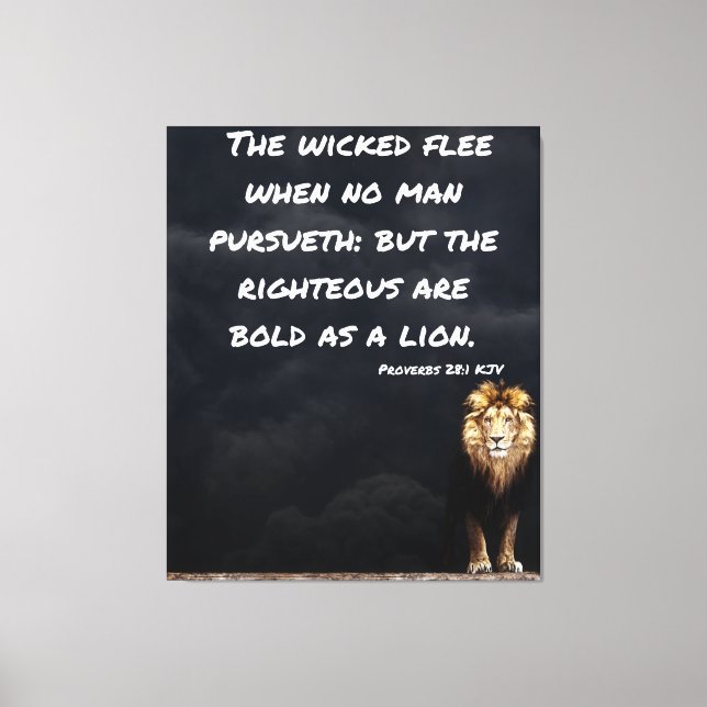 Toile Proverbes 28:1 Bible Verse Lion Canvas Mur Art (Recto)