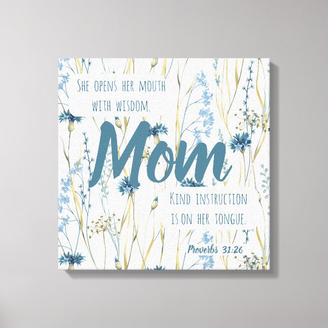 Toile Proverbes 31 Maman Fleurs Bleues & Or (Recto)