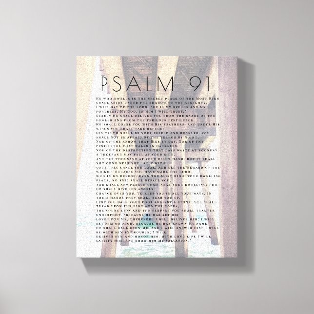 Toile Psalm 91 Quai de plage rustique Verset de la Bible (Recto)