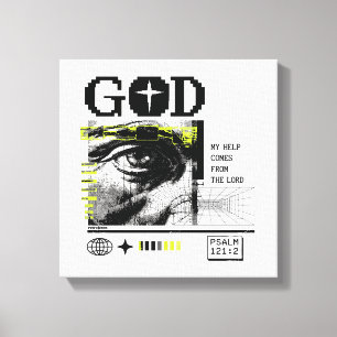 Toile Psaume 121:2 Neon Lime Œil de Dieu CRT Glitch Art