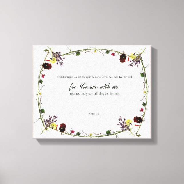 Toile Psaume 23:4, Fleur Rosé Étiqueté Canvas Imprimer (Recto)