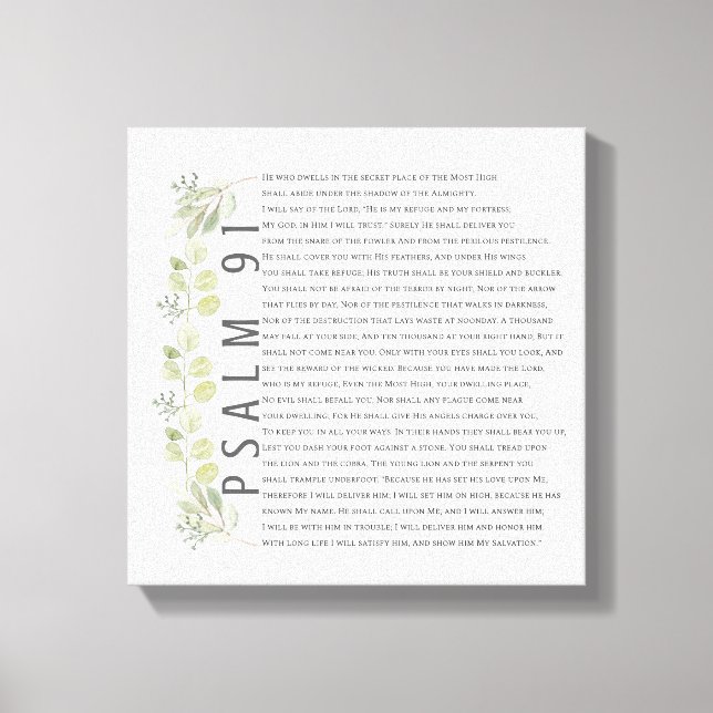 Toile Psaume 91 Aquarelle Verdure Écriture Bible Art (Recto)