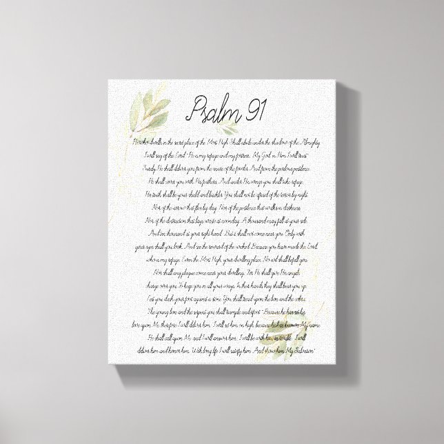 Toile Psaume 91 Écriture Biblique Art Aquarelle Feuilles (Recto)