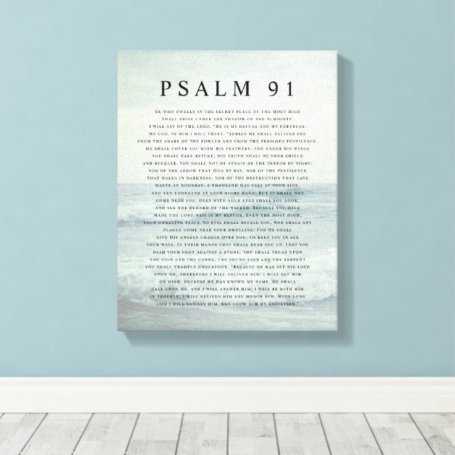 Toile Psaume 91 Écriture Douce Bleu Aqua Plage Calme (Insitu (Plancher de Bois))