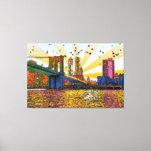 Toile Psychedelic New York City : Brooklyn Bridge, WTC #