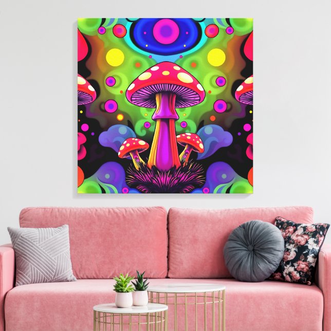 Toile Psychedelic Vibrant Colorful Retro Mushrooms (Insitu(Salon))