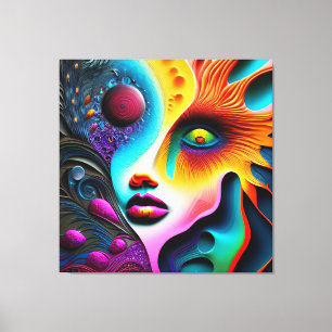 Toile Psychédélique Abstraite Visage Vibrant Trippy