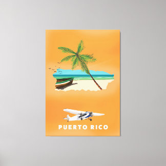 Toile Puerto Rico illustrated map travel poster.