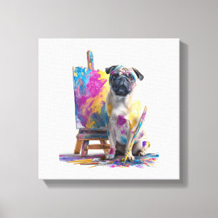 Toile Pug peintre � Chien d'art abstrait