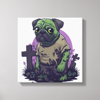 Toile Pug zombie � Drôle de chien d'Halloween non mort