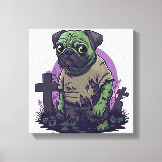Toile Pug zombie � Drôle de chien d'Halloween non mort (Recto)