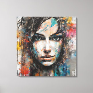 Toile Quadro abstrato rosto de mulher azul, cinza, red