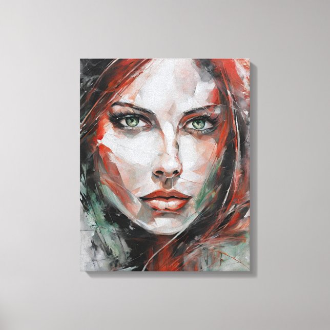 Toile Quadro abstrato rosto de mulher vermelho cinza (Recto)