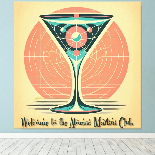 Toile Quantum Entanglement Atomic Martini Club Cocktail (Insitu (Plancher de Bois))