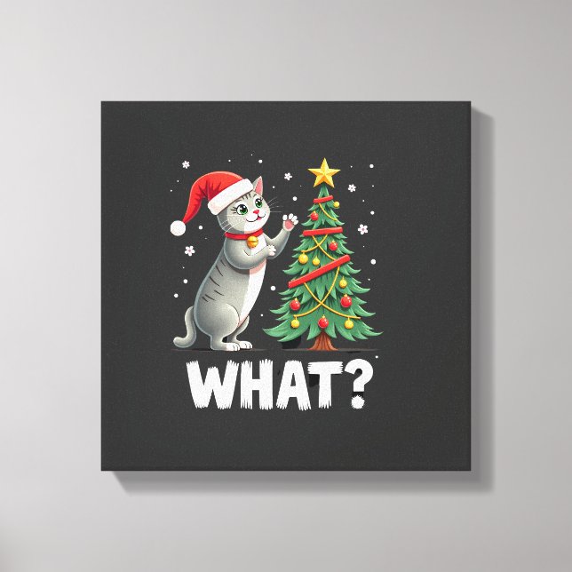 Toile Quel chat drôle poussant l'arbre de Noël sur le ch (Recto)