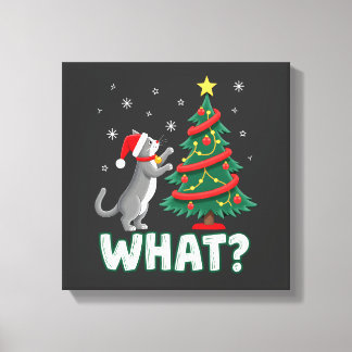 Toile Quel chat drôle poussant l'arbre de Noël sur le ch