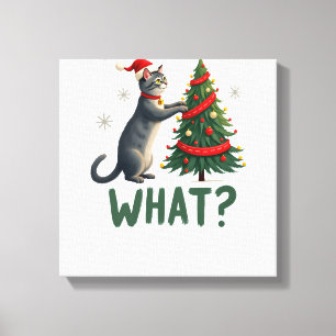 Toile Quel chat drôle poussant l'arbre de Noël sur le ch