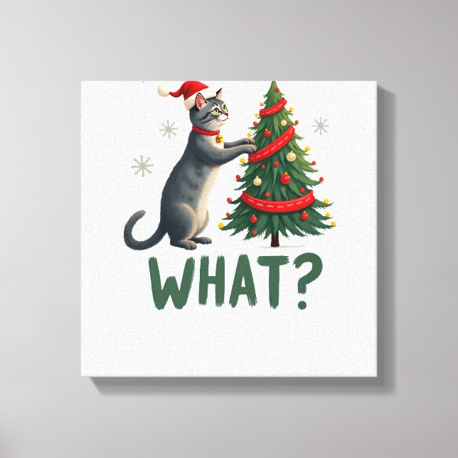 Toile Quel chat drôle poussant l'arbre de Noël sur le ch (Recto)