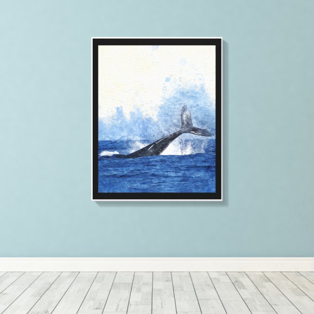 Toile Queue de baleine bleue éclaboussant dans l'art océ (Insitu (Plancher de Bois))