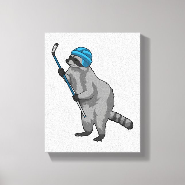 Toile Racoon au hockey sur glace avec bâton de hockey su (Recto)