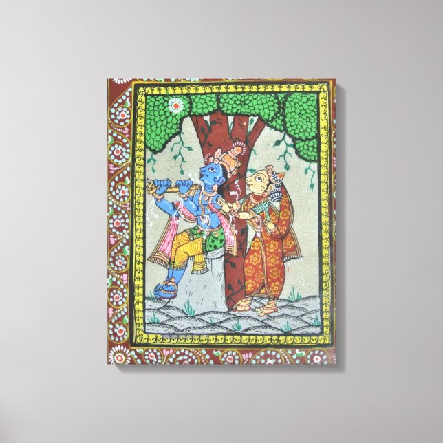 Toile Radha Krishna Love Tribal Indian Pattachitra Art (Recto)