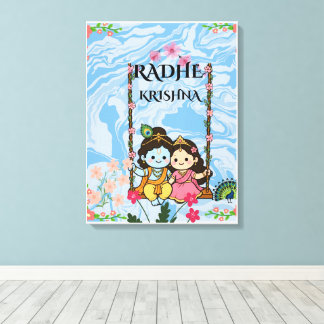 Toile Radha Krishna mignon sur balançoire murale | Shri 