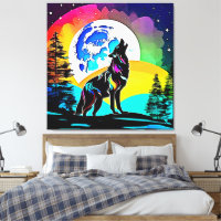 Rainbow Lunar Wolf Howl Art