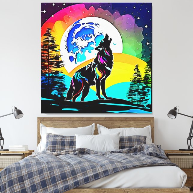 Toile Rainbow Lunar Wolf Howl Art (Insitu(Chambre))