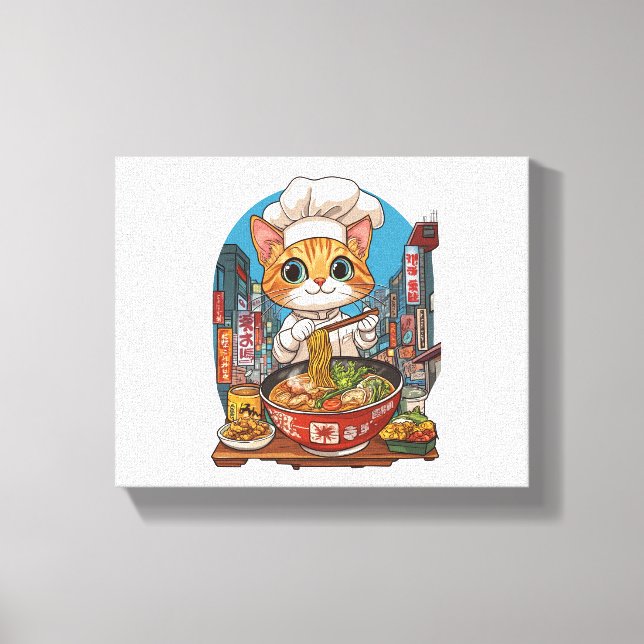Toile Ramen Neko - Drôle Chef Chat Anime Nourriture (Recto)