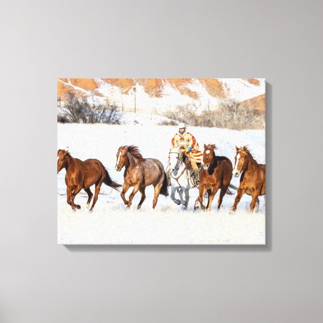Toile  Ranch de chevaux Hideout, wrangler et chevaux (Recto)