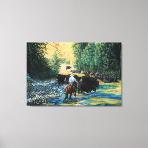 Toile Ranch horse et Angus troupeau de bétail conduite e