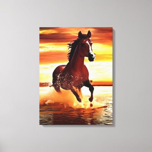 Toile Randonnée À Cheval Sauvage À Travers Le Surf (Recto)