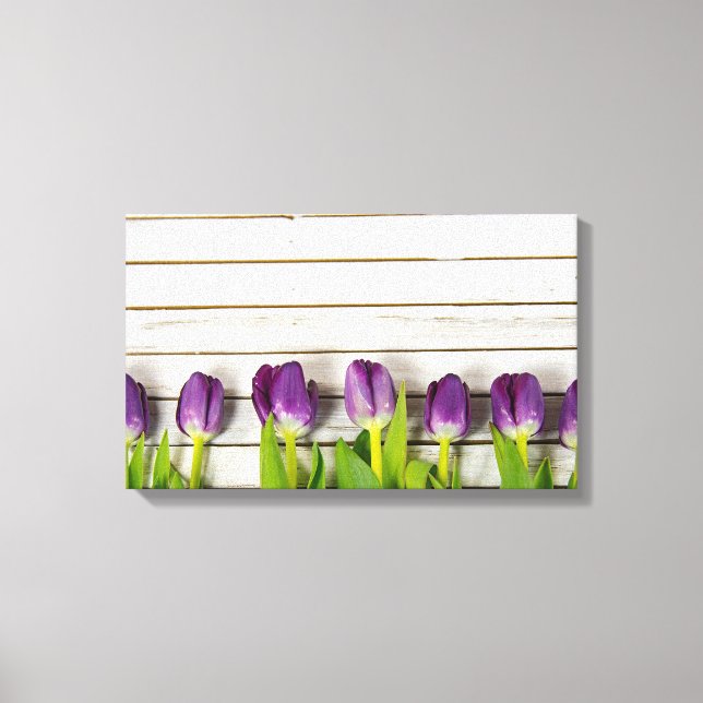 Toile rangée de tulipes violettes sur bois (Recto)