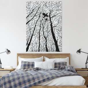 Toile Ravens silhoués dans les arbres d'hiver