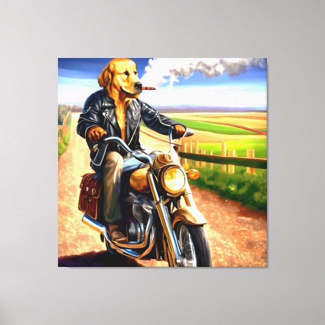 Toile Rebel Rider : Golden Retriever sur la route ouvert (Recto)