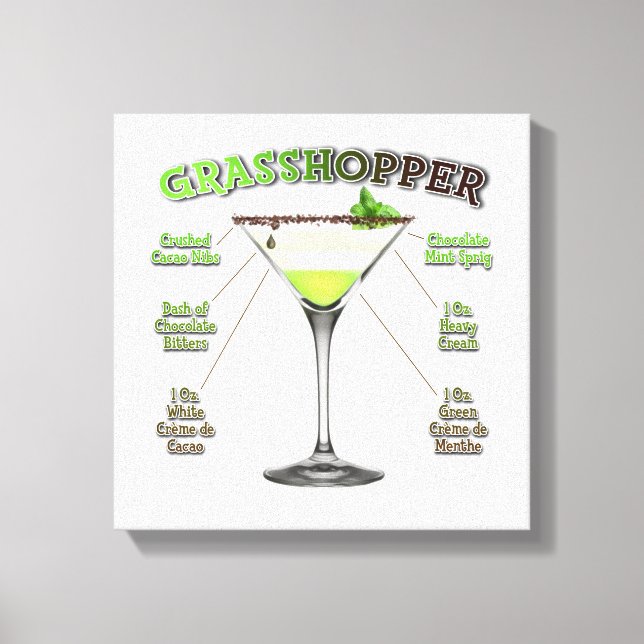 Toile Recette de cocktail GRASSHOPPER Art 12"x12" (Recto)