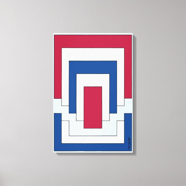 Toile Rectangle Abstrait en rouge, blanc et bleu (Recto)