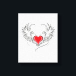 Toile Red Angel Coeur avec ailes<br><div class="desc">Coeur rouge peint de façon artistique avec ailes d'ange gris,  décoré de contour lisse noir.</div>