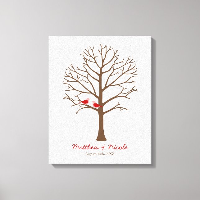 Toile Red Brown Birds Fingerprint Tree Mariage (Recto)