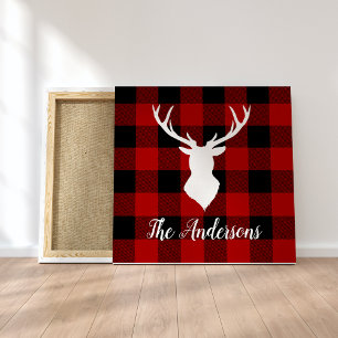 Toile Red Buffalo Plaid & Deer   Nom personnel Cadeau