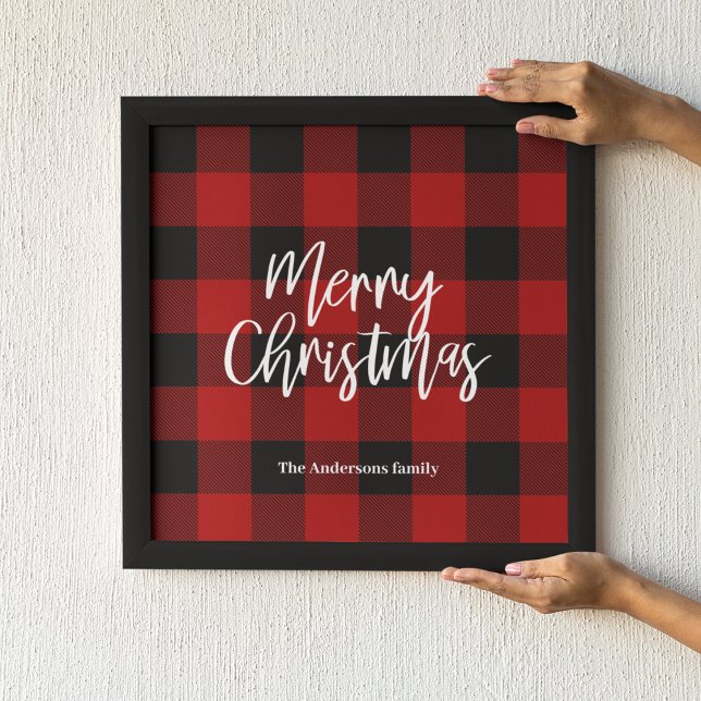 Toile Red Buffalo Plaid & Joyeux Noël |Nom personnel (Créateur téléchargé)