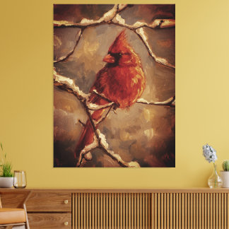 Toile Red Cardinal Bird Oil Painting – Winter Branch